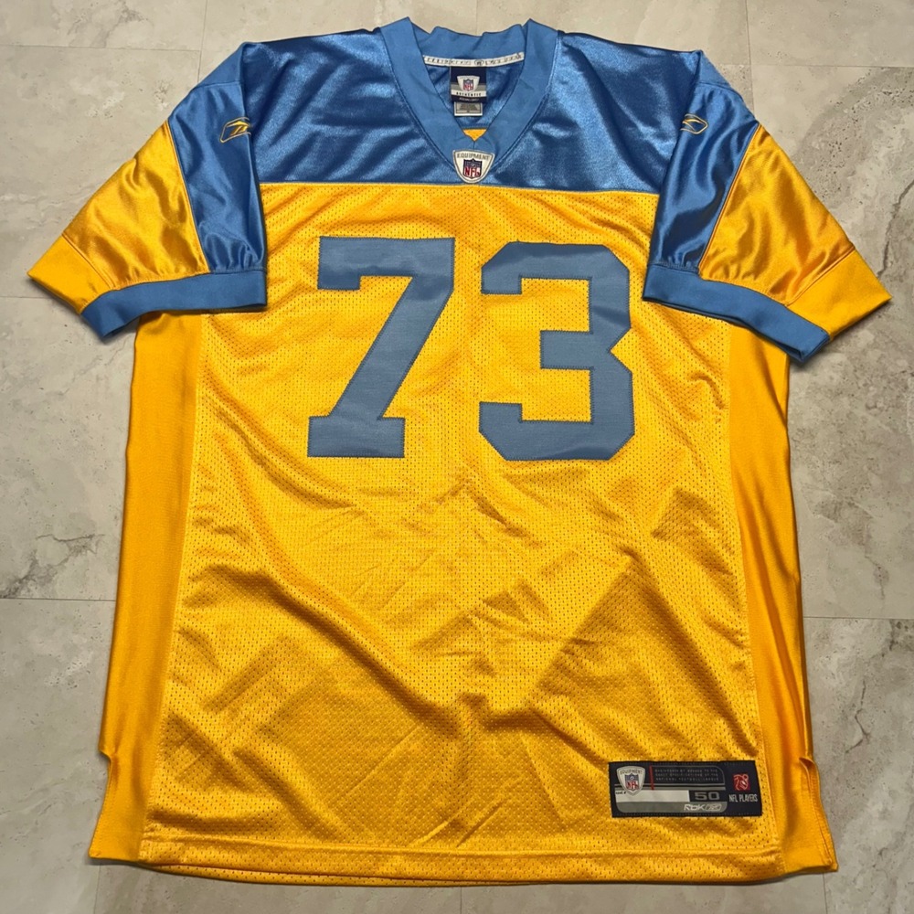 Reebok NFL Authentic Jersey Yellow Blue Mens Size 50 Big Kid 73 Football Mesh